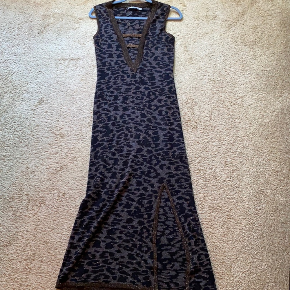 ASOS Fitted Sparkly Print Dress with Deep V Neck